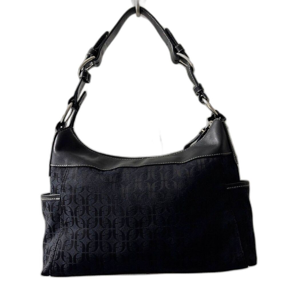 Fossil Vintage Shoulder Bag Black Signature Monogram Jacquard Leather Retro Y2K